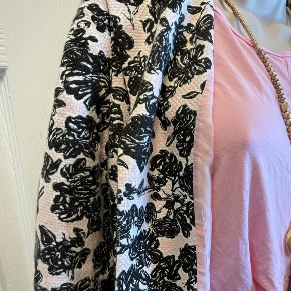Loft- Fabulous Pink Black Floral Lined jacket Silk-Linen-Cotton Blend. - Picture 3 of 6